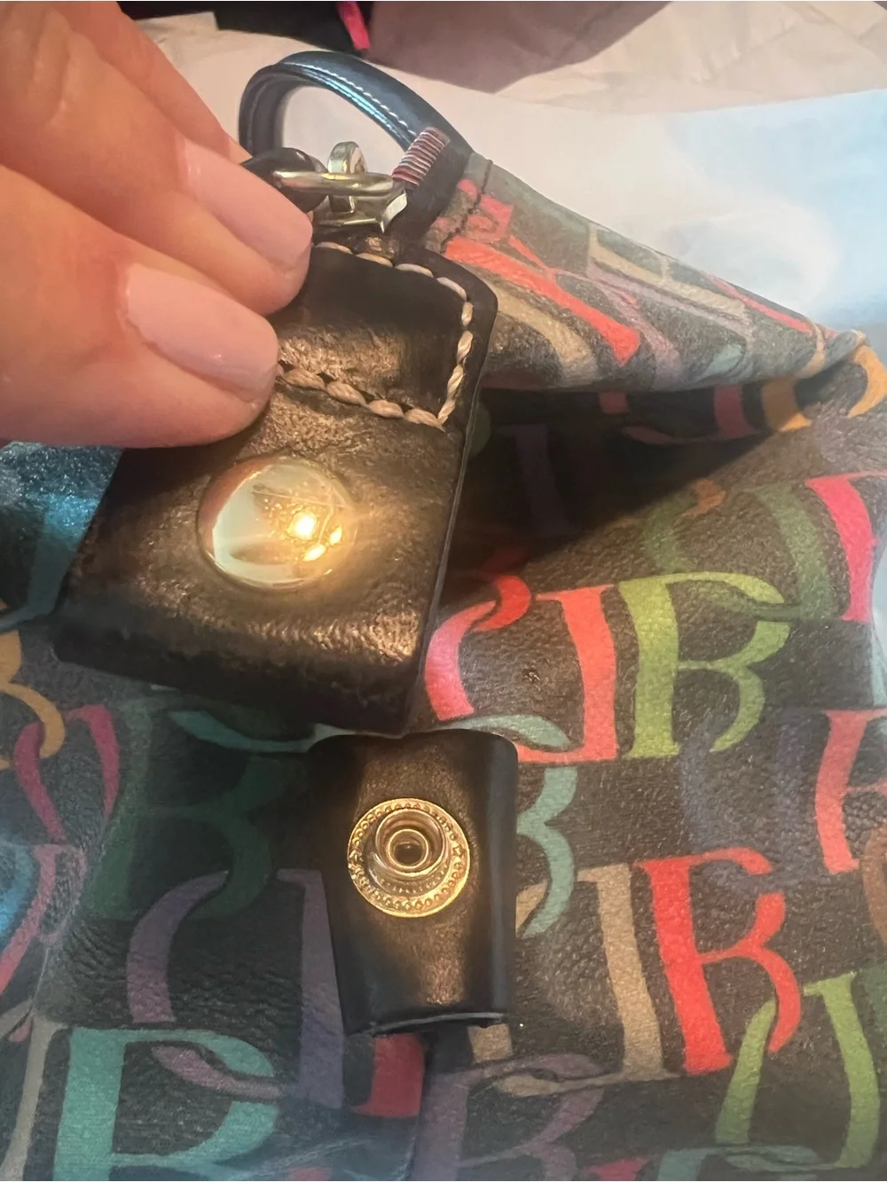 Dooney & Bourke Multicolor Logo Satchel with Black Trim